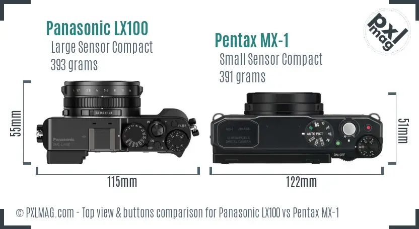 Panasonic LX100 vs Pentax MX-1 top view buttons comparison