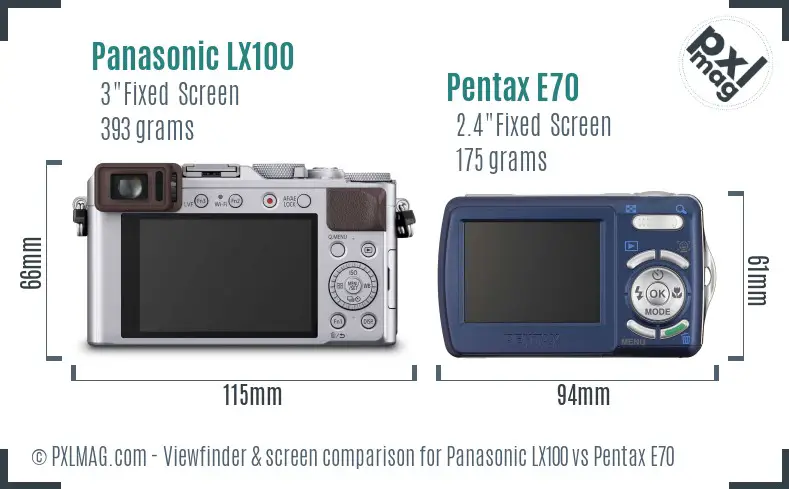 Panasonic LX100 vs Pentax E70 Screen and Viewfinder comparison
