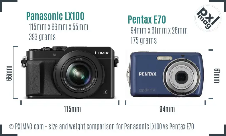 Panasonic LX100 vs Pentax E70 size comparison