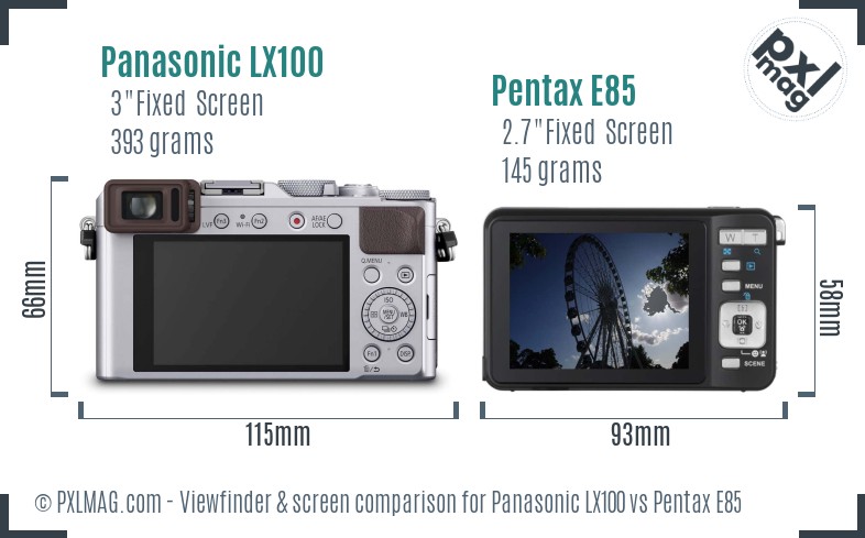 Panasonic LX100 vs Pentax E85 Screen and Viewfinder comparison