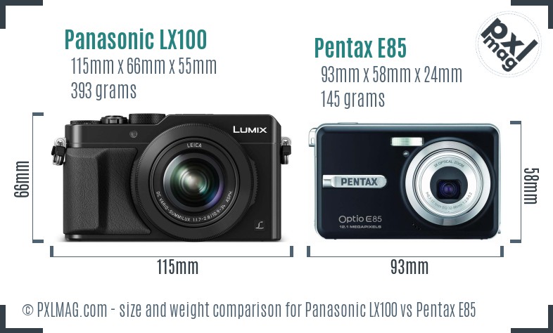 Panasonic LX100 vs Pentax E85 size comparison