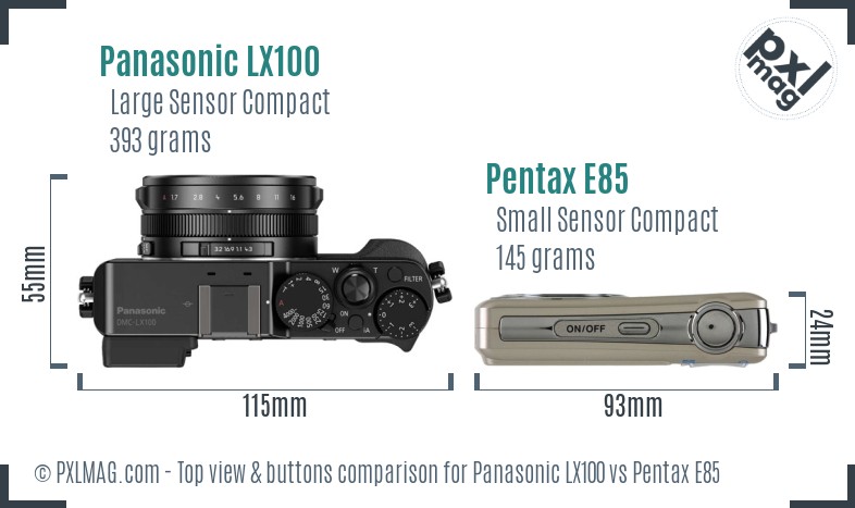 Panasonic LX100 vs Pentax E85 top view buttons comparison