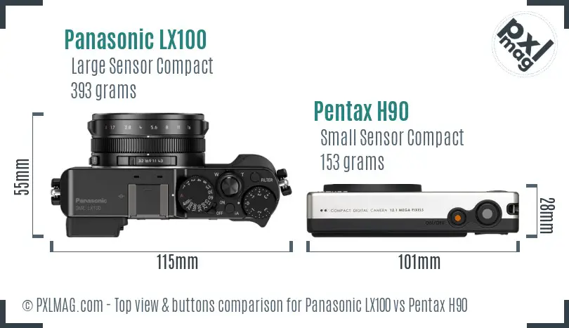 Panasonic LX100 vs Pentax H90 top view buttons comparison