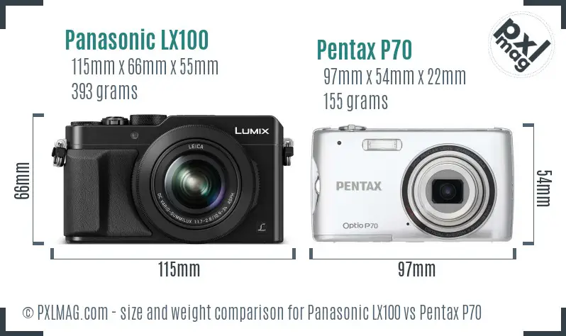 Panasonic LX100 vs Pentax P70 size comparison