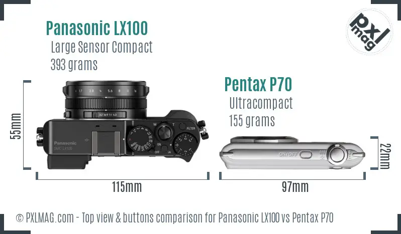 Panasonic LX100 vs Pentax P70 top view buttons comparison