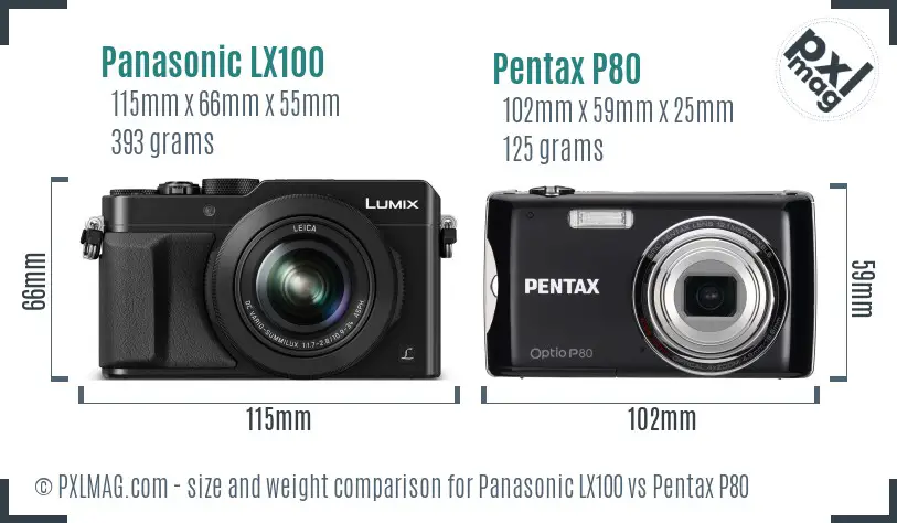 Panasonic LX100 vs Pentax P80 size comparison