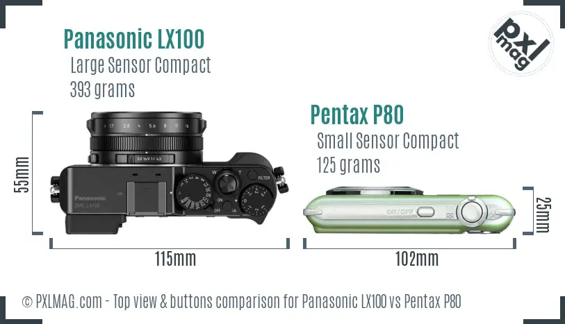 Panasonic LX100 vs Pentax P80 top view buttons comparison