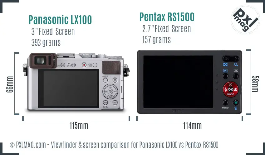 Panasonic LX100 vs Pentax RS1500 Screen and Viewfinder comparison