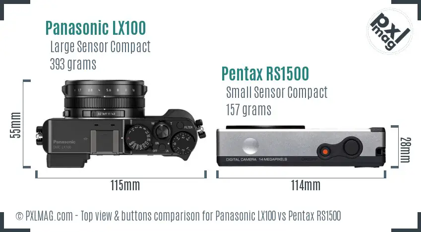 Panasonic LX100 vs Pentax RS1500 top view buttons comparison