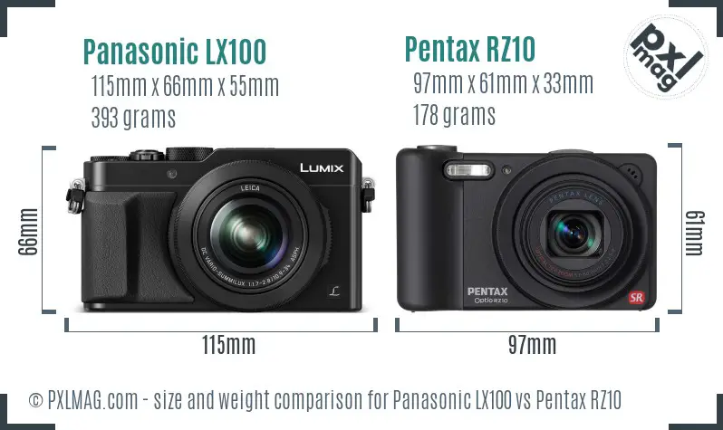 Panasonic LX100 vs Pentax RZ10 size comparison