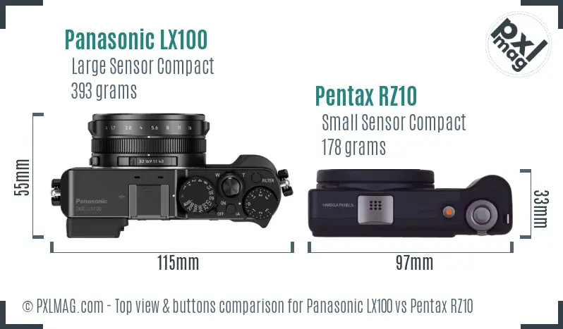 Panasonic LX100 vs Pentax RZ10 top view buttons comparison