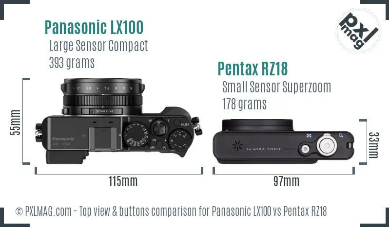 Panasonic LX100 vs Pentax RZ18 top view buttons comparison