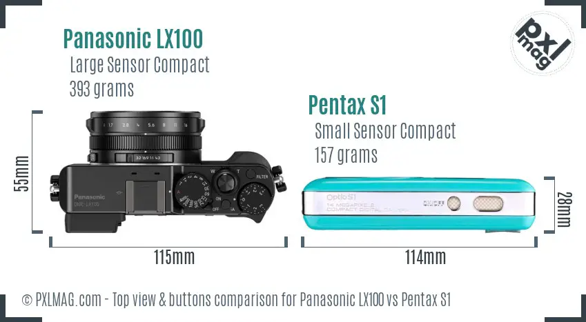 Panasonic LX100 vs Pentax S1 top view buttons comparison