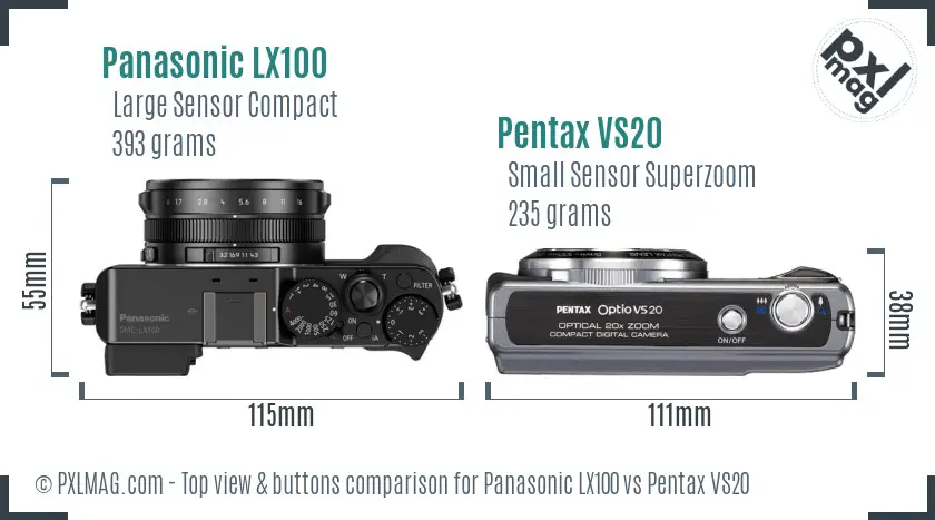 Panasonic LX100 vs Pentax VS20 top view buttons comparison