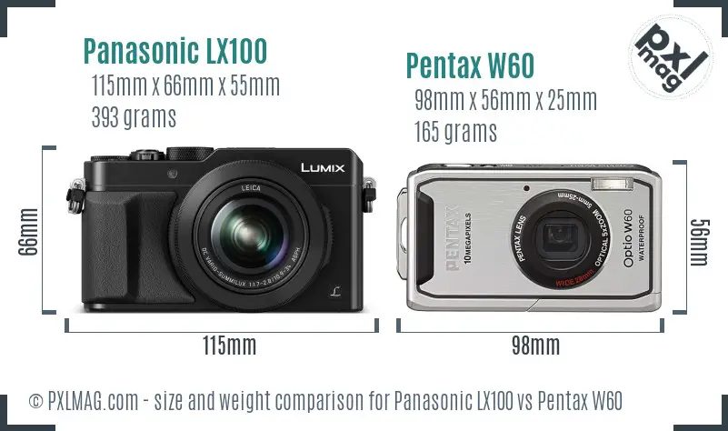 Panasonic LX100 vs Pentax W60 size comparison