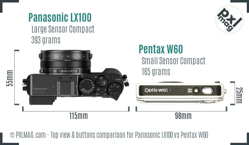 Panasonic LX100 vs Pentax W60 top view buttons comparison
