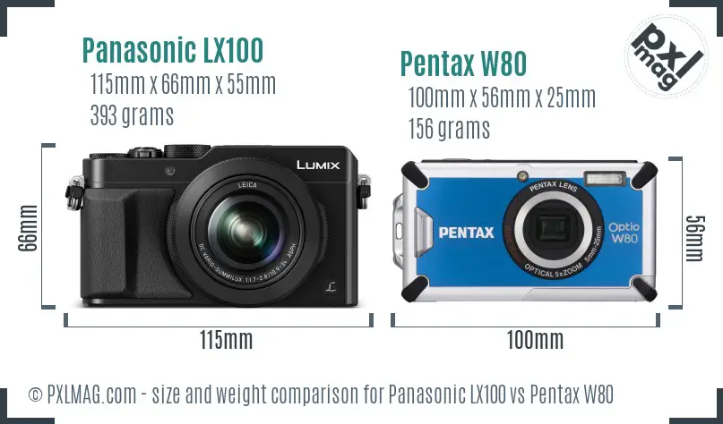 Panasonic LX100 vs Pentax W80 size comparison