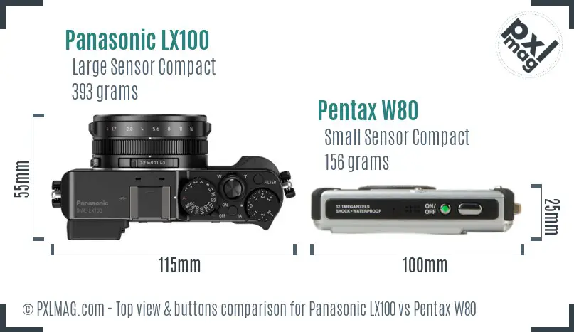 Panasonic LX100 vs Pentax W80 top view buttons comparison