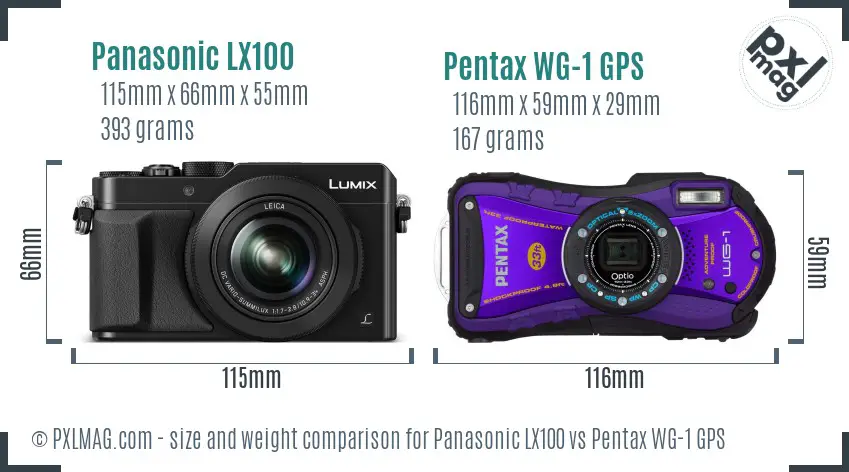 Panasonic LX100 vs Pentax WG-1 GPS size comparison