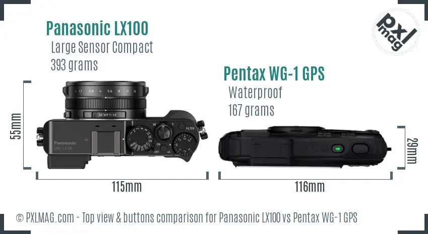 Panasonic LX100 vs Pentax WG-1 GPS top view buttons comparison