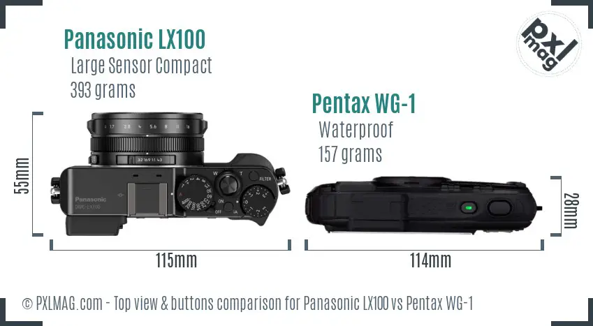 Panasonic LX100 vs Pentax WG-1 top view buttons comparison