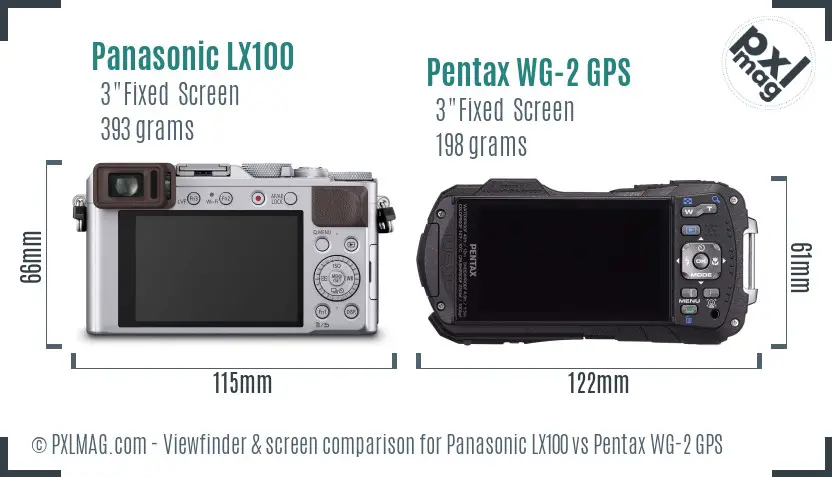 Panasonic LX100 vs Pentax WG-2 GPS Screen and Viewfinder comparison