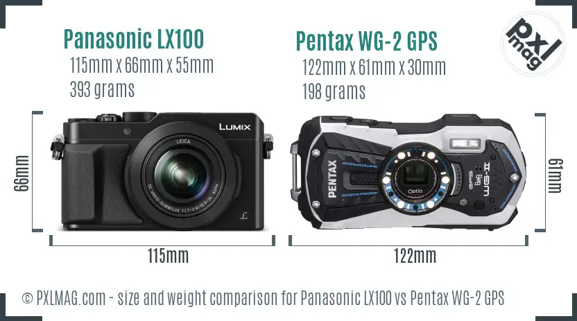 Panasonic LX100 vs Pentax WG-2 GPS size comparison