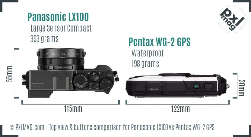 Panasonic LX100 vs Pentax WG-2 GPS top view buttons comparison