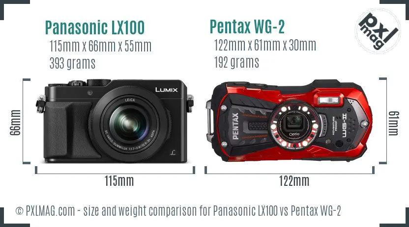 Panasonic LX100 vs Pentax WG-2 size comparison