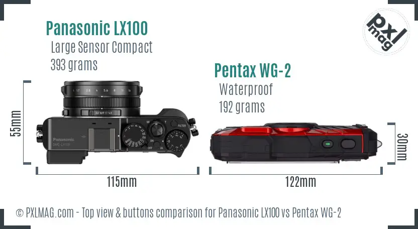 Panasonic LX100 vs Pentax WG-2 top view buttons comparison