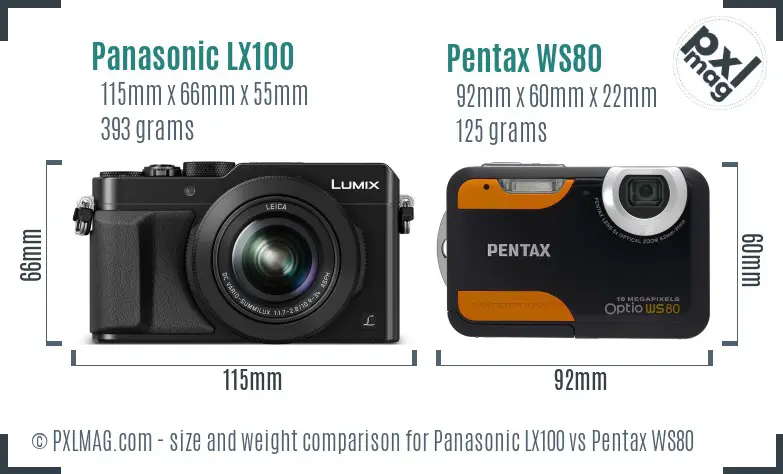 Panasonic LX100 vs Pentax WS80 size comparison