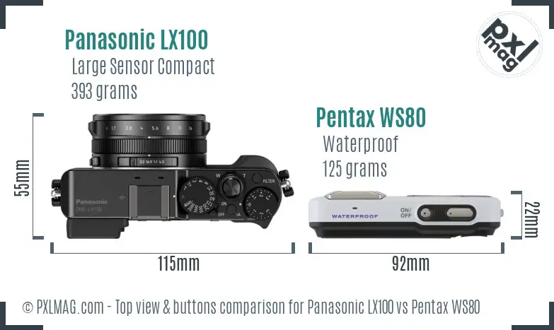 Panasonic LX100 vs Pentax WS80 top view buttons comparison