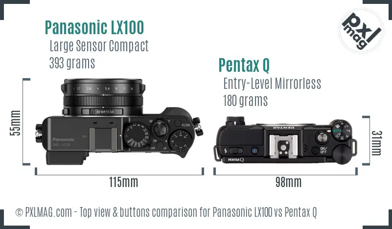 Panasonic LX100 vs Pentax Q top view buttons comparison
