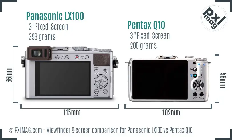 Panasonic LX100 vs Pentax Q10 Screen and Viewfinder comparison