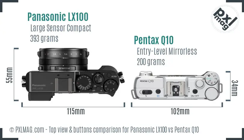 Panasonic LX100 vs Pentax Q10 top view buttons comparison