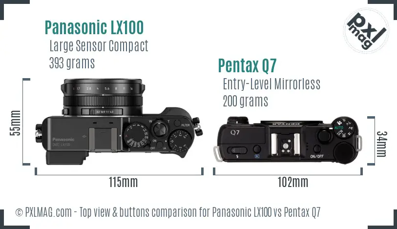 Panasonic LX100 vs Pentax Q7 top view buttons comparison Panasonic LX100 vs Pentax Q7 top view buttons comparison