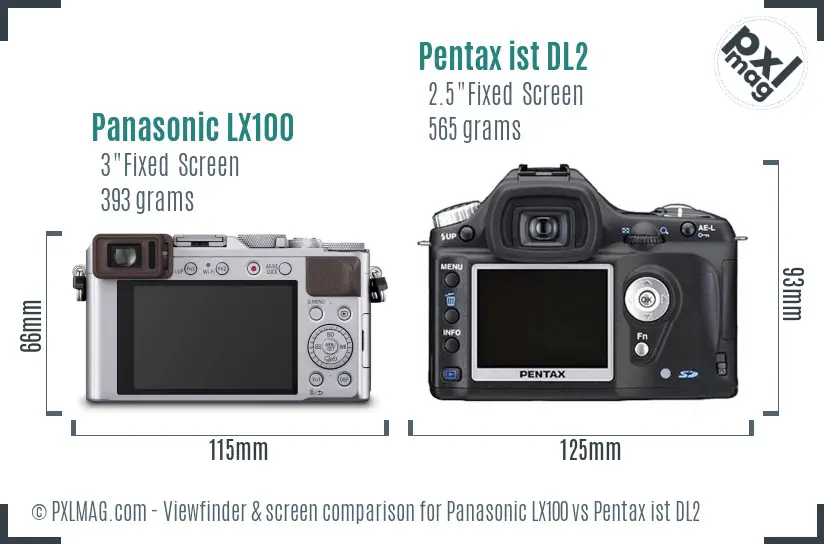 Panasonic LX100 vs Pentax ist DL2 Screen and Viewfinder comparison