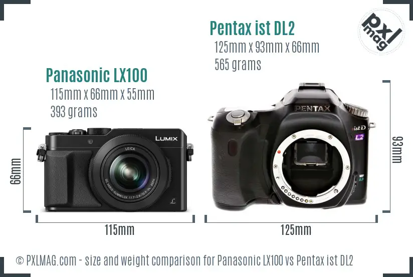 Panasonic LX100 vs Pentax ist DL2 size comparison