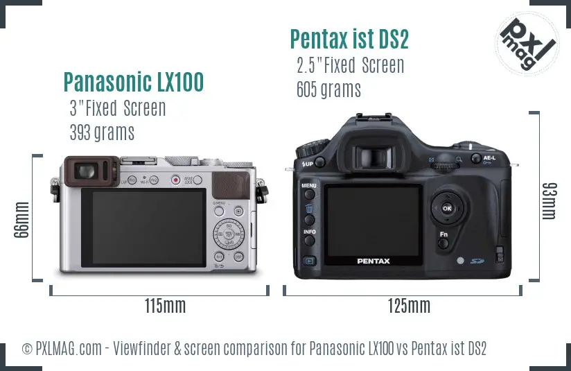 Panasonic LX100 vs Pentax ist DS2 Screen and Viewfinder comparison
