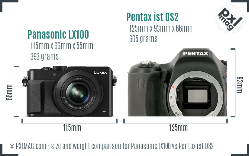 Panasonic LX100 vs Pentax ist DS2 size comparison