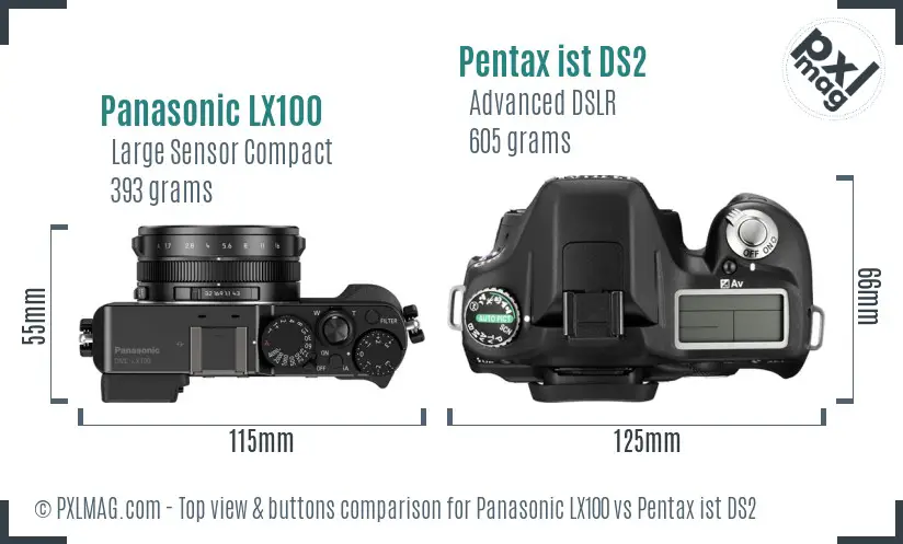 Panasonic LX100 vs Pentax ist DS2 top view buttons comparison
