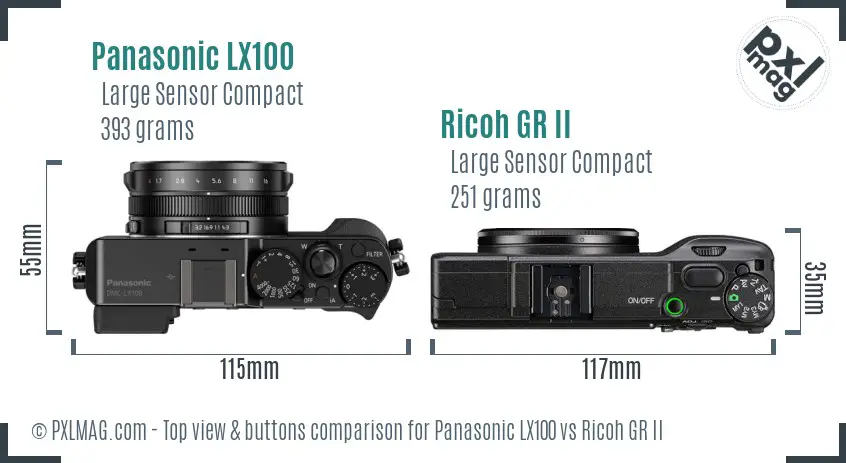 Panasonic LX100 vs Ricoh GR II top view buttons comparison