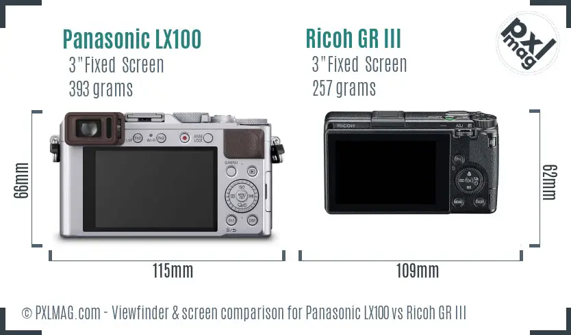 Panasonic LX100 vs Ricoh GR III Screen and Viewfinder comparison