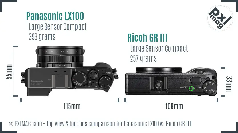 Panasonic LX100 vs Ricoh GR III top view buttons comparison