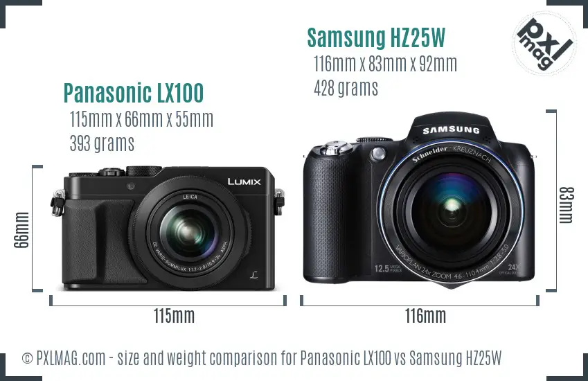 Panasonic LX100 vs Samsung HZ25W size comparison