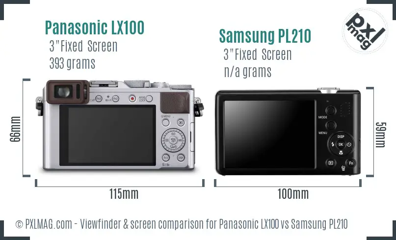 Panasonic LX100 vs Samsung PL210 Screen and Viewfinder comparison