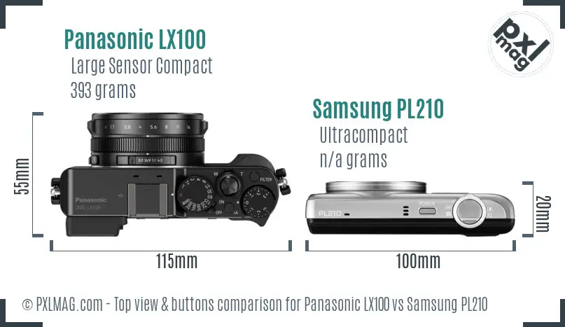 Panasonic LX100 vs Samsung PL210 top view buttons comparison