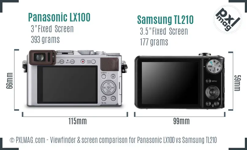 Panasonic LX100 vs Samsung TL210 Screen and Viewfinder comparison