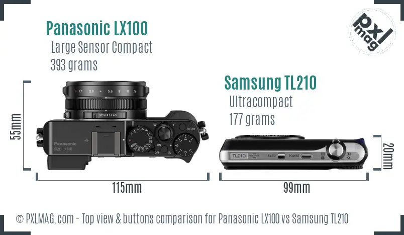 Panasonic LX100 vs Samsung TL210 top view buttons comparison