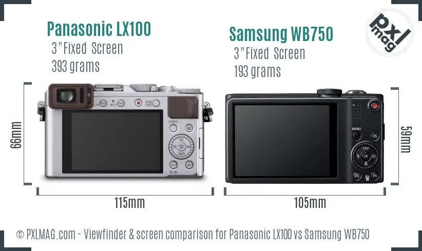 Panasonic LX100 vs Samsung WB750 Screen and Viewfinder comparison